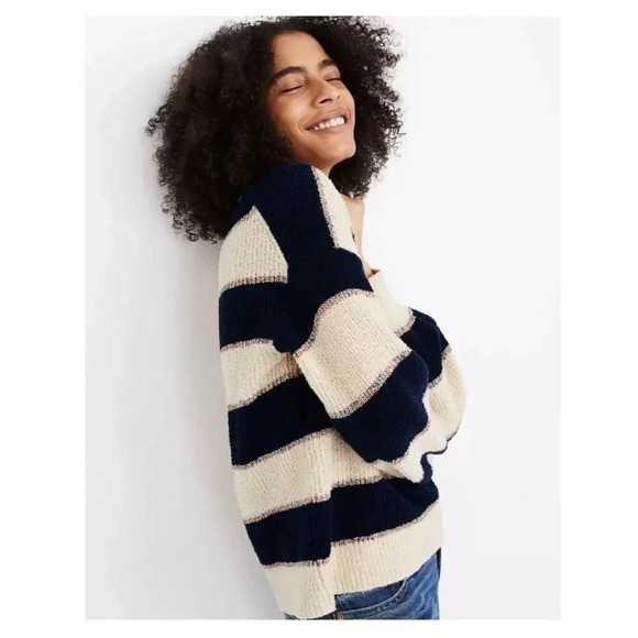 Madewell Sweaters - Madewell Striped Lakeville Pullover Sweater in Bone, Size S
